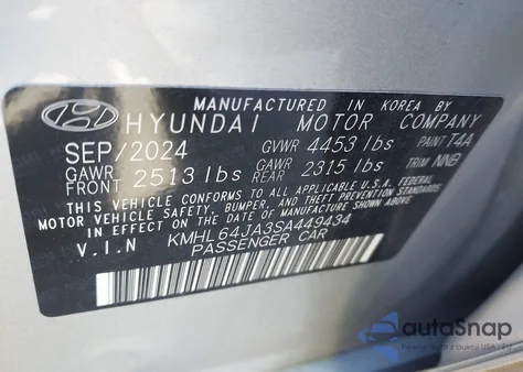 2025 Hyundai Sonata Sel from USA, damaged, VIN KMHL64JA3SA449434